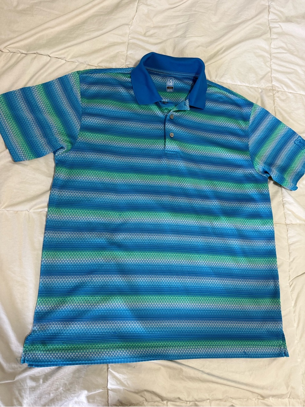 PGA Tour Blue & Green Striped Golf Polo